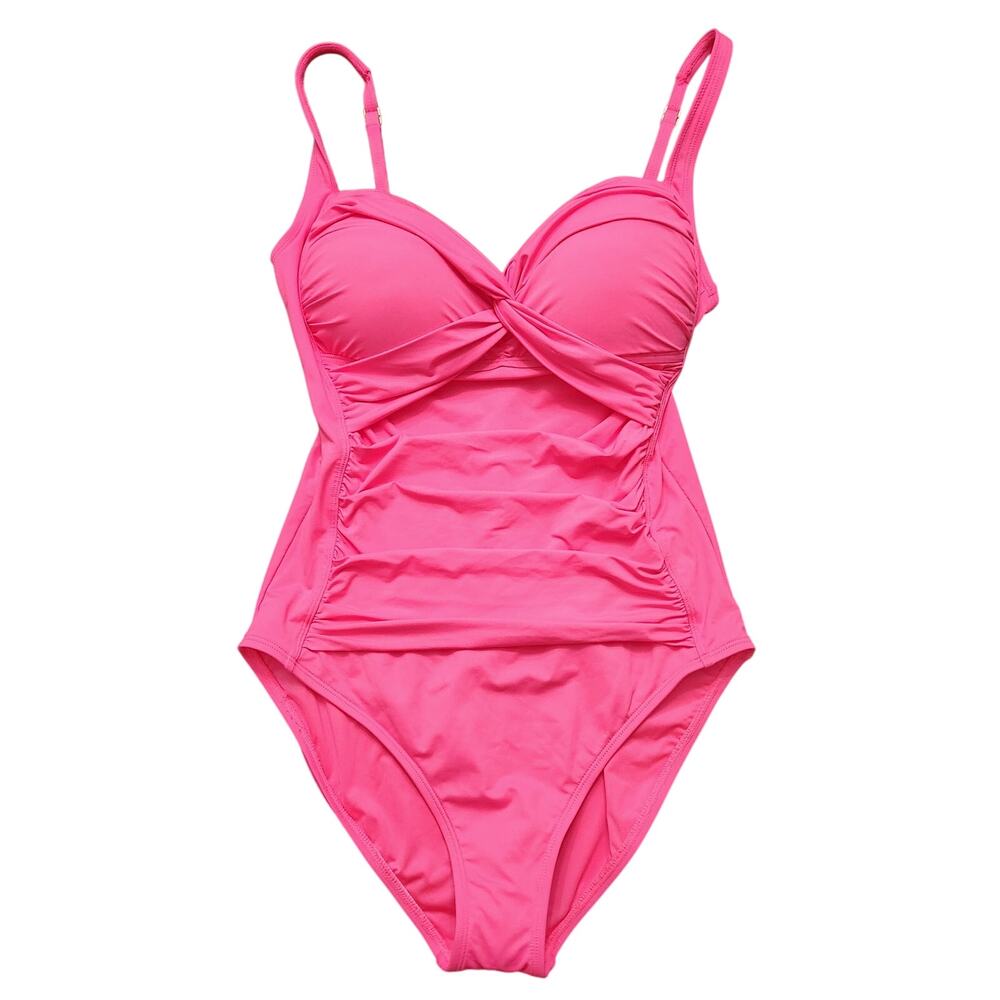 NWT La Blanca Island Goddess Rouched Front Bandeau One Piece Swimsuit Size 14
